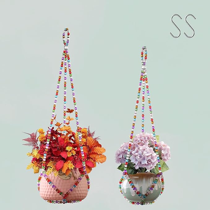 2 Pack Macrame Plant Hanger, Handmade Glass Bead Plant Hanger Colorful Decorative Bohemian Hanging Planter Holder for Indoor and Outdoor Home Garden Decor. Does Not Include Flower Pot.(17''/21'') Rootora