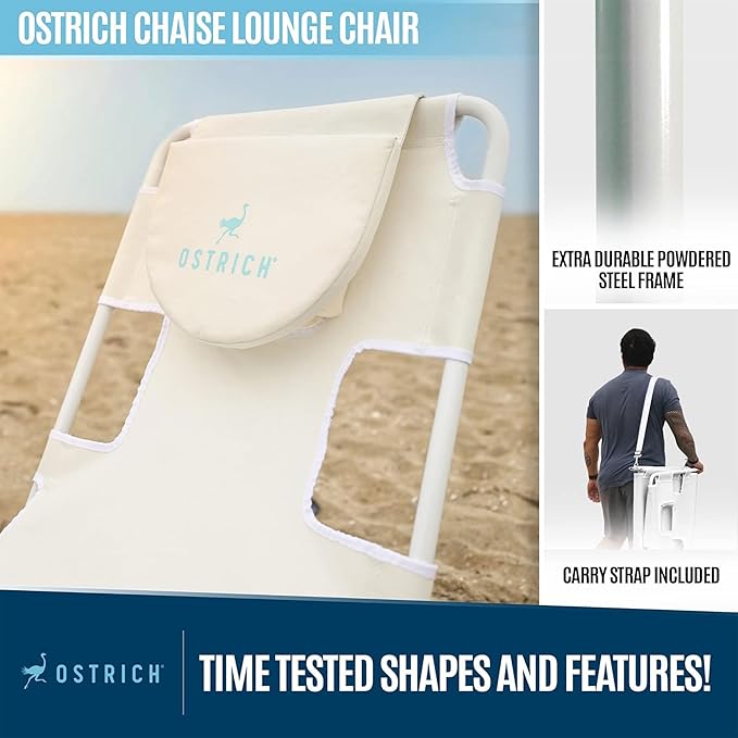 Ostrich 72 by 22 Inch Versatile Chaise Lounge Portable Reclining Lounger, Outdoor Patio, Beach, Lawn, Camping, or Pool Tanning Chair, White OstrichProducts