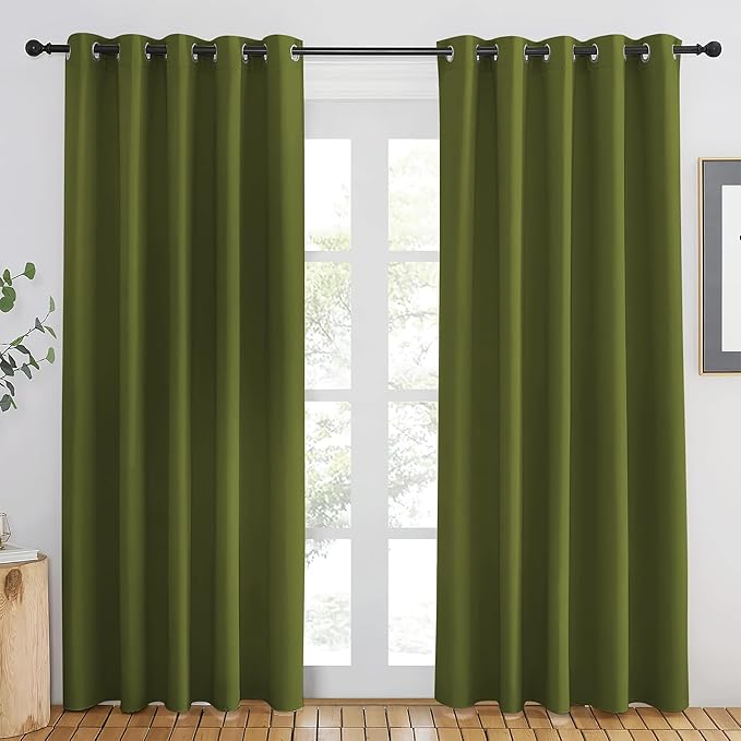 NICETOWN Olive Green Blackout Curtains 84 inch Length, Grommet Top Room Darkening Drapes for Bedroom Living Room, Light Blocking Window Covering for Privacy (W66 x L84 Inch, 1 Panel) NICETOWN