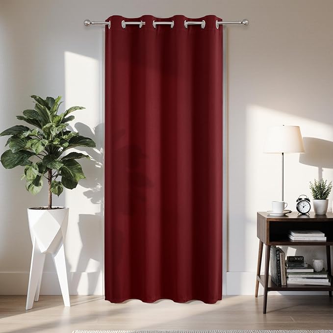 Joydeco Blackout Door Curtain for Doorway Privacy 96 Inches Long, Grommet Closet Curtain for Open Closet, Room Divider for Bedroom Living Room (Burgundy Red, 52Wx96L, 1 Panel) JOYDECO