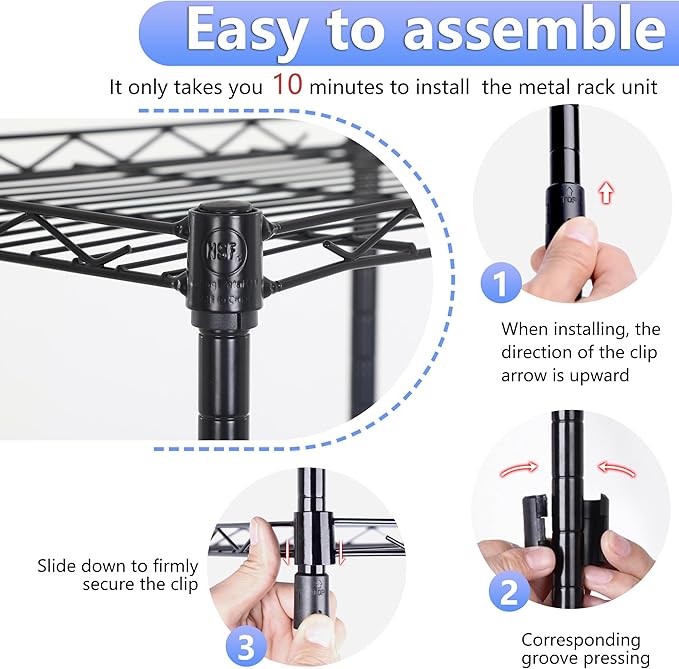 BestOffice | 6-Tier Wire Storage Shelves | 17x12x64 | Black | with Adjustable Racks | Heavy-Duty Metal Shelf, Holds Upto 600 lbs | No-Tool Assembly | Ideal for Home & Garage Shelving BestOffice
