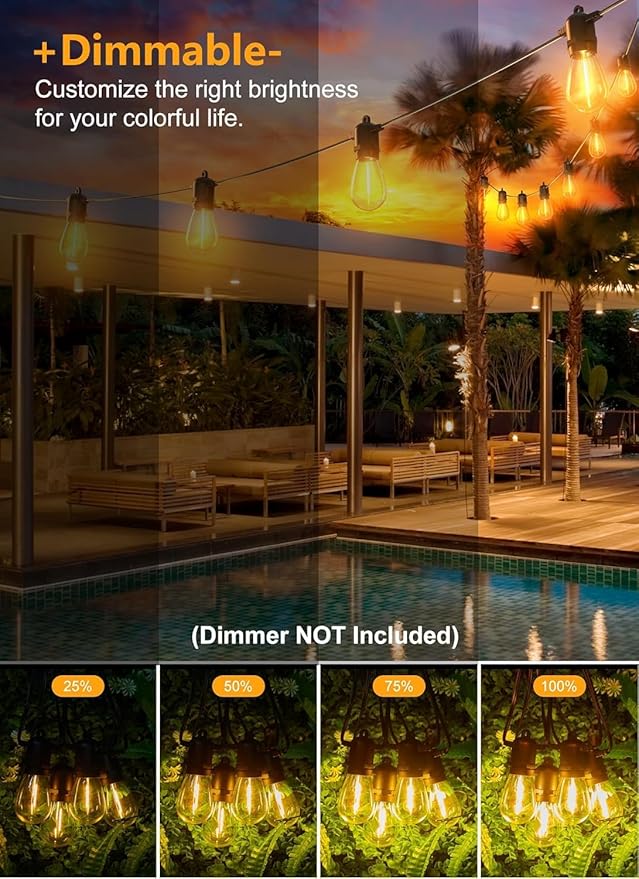Brightown Outdoor String Lights 35FT with 10+1 Shatterproof Edison Bulbs, Waterproof Hanging Patio Lights Outside for Backyard Deck Garden Party Xmas Decor, 2700K Brightown