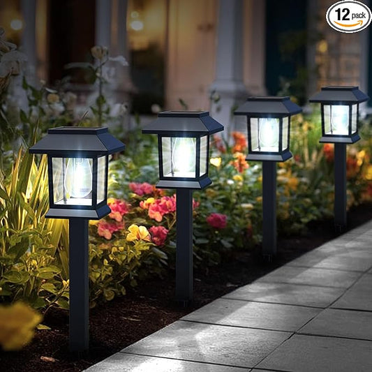 Greluna Solar Lights Outdoor,12 Pack 6000K Waterproof Auto On/Off Solar Pathway Lights for Your Garden, Landscape, Path, Yard, Patio, Driveway,Walkway Decor Greluna