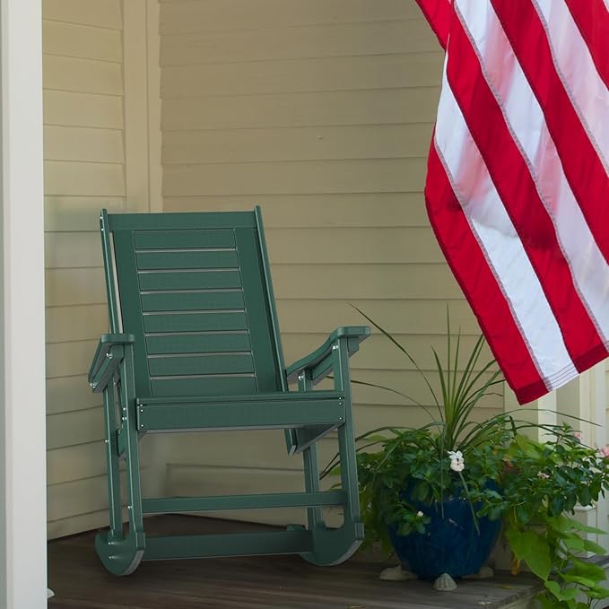 GREENVINES Outdoor Rocking Chairs | Set of 4 | Porch Rocker | HDPE Plastic | Forest | Oversized Rockers | High Back | Big & Tall | Ladder Back | for Patio Outside Backyard Balcony Garden GreenVines