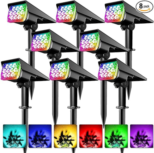 T-SUNUS 8 Pack Solar Color Landscape Spotlights, IP65 Waterproof Solar Powered Spot Light Wall Lights, 2-in-1 Outdoor Solar Landscaping Light for Yard Garden Driveway Porch Walkway Pool Patio T-SUNUSLighting