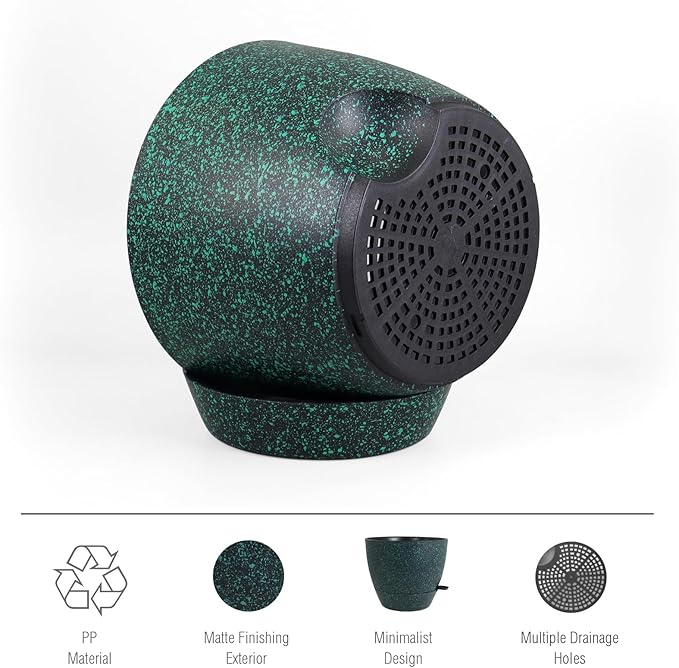 12 inch Large Self Watering Pots for Indoor Outdoor Plants, Flower Plant Pots with Mesh Drainage Holes for Garden House Plants, Plastic Planters for Home, Black with Green Speckles Meowell