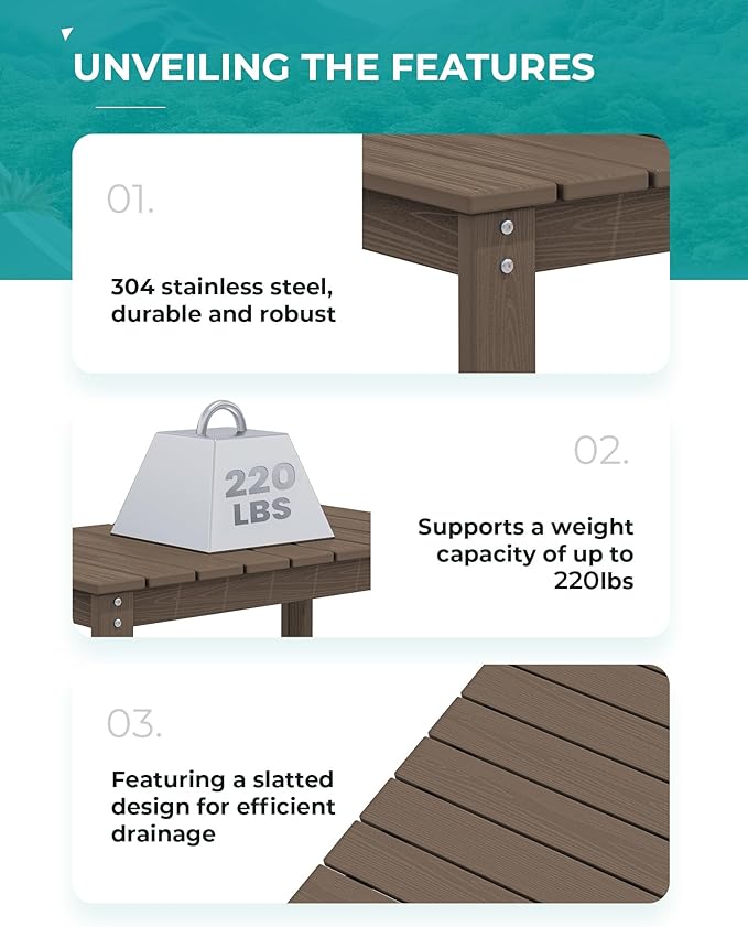 SERWALL HDPE Patio Coffee Table, Rectangle Outdoor Coffee Table, All Weather Patio Table for Deck, Pool, Balcony, Indoor or Outdoor Use, Coffee SERWALL