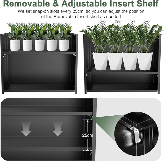 Metal Large Planter Box 38" L x 13" W x 30" H, Heavy Duty Tall Rectangle Outdoor Planter Box with Removable Insert Shelves for Porch, Garden, Patio, Yard (Black) Baotree