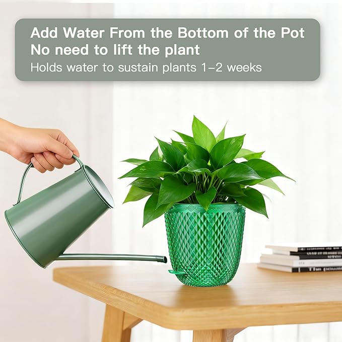 QCQHDU Self Watering Hanging Pots, 2 Pack 5.7 Inch Hanging Planters for Plants Indoor, Outdoor Flower Pots with Drainage Holes and 3 Hooks Chains for Garden Home (Emerald) QCQHDU