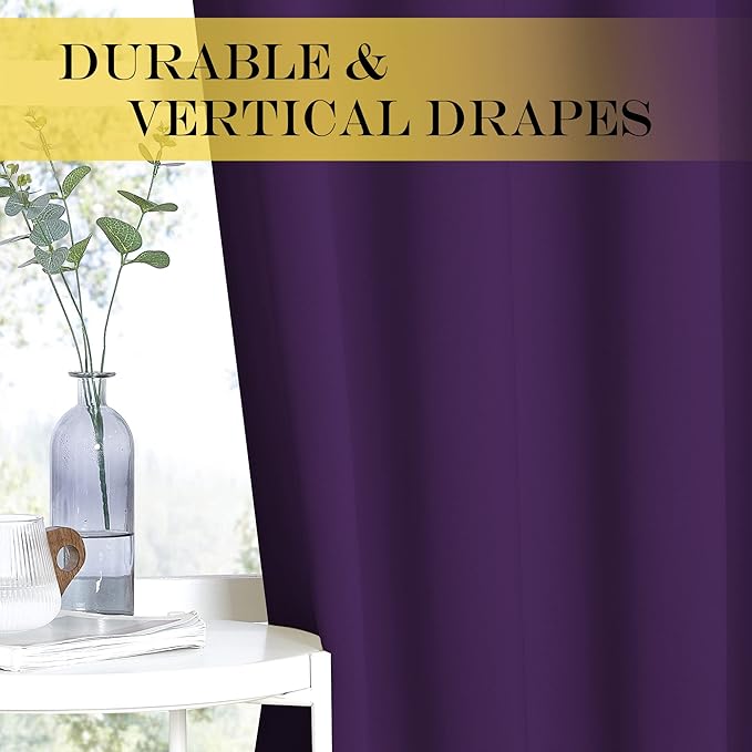 NICETOWN Blackout Curtain Drape for Bedroom - Light Reducing Thermal Insulated Solid Grommet Room Darkening Window Curtain 90 inches Long for Living Room (Royal Purple, 1 Piece, W66 x L90) NICETOWN