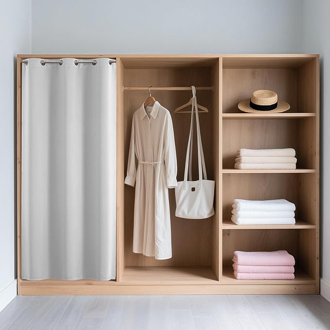 Joydeco Blackout Door Curtain for Doorway Privacy 96 Inches Long, Grommet Closet Curtain for Open Closet, Room Divider for Bedroom Living Room (Greyish White 52Wx96L, 1 Panel) JOYDECO