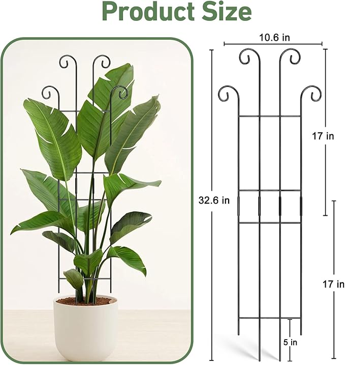 32.6in Tall Plant Trellis Indoor, Metal Garden Trellis for Climbing Plants, Expandable Trellis for Potted Plants for Ivy Pothos Hoya Monstera, 2 Pack Xeeol