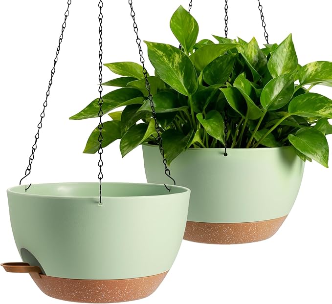 13-inch Oversized Hanging Planter Set of Two,Planters for Indoor and Outdoor Plants.Place Plant pots Across Diverse Settings Including windowsills,Living Room,and Gardens.Green-Brown Rootora