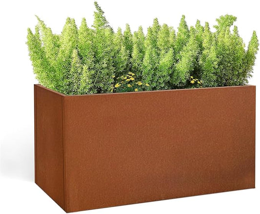 Corten Steel Corner Metal Planter Box L36 x W12 x D16 Rusted Garden Steel Planter Pot for Patio Modern Farmhouse Rustic Design (L36 x W12 x D16, Rusted) DISCOVERINGBEAUTY