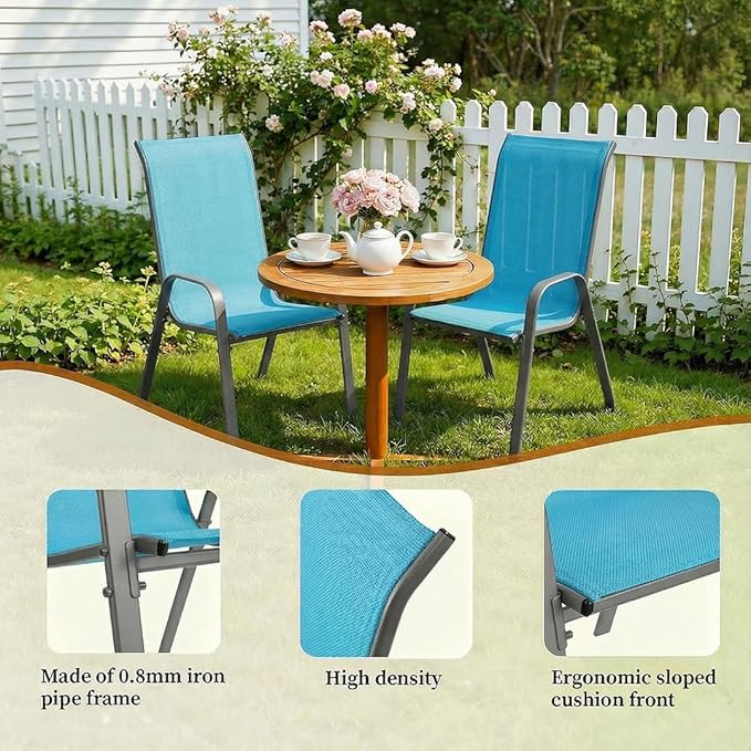 MAMIZO Patio Dining Chairs, Stackable All Weather Teslin Chair, Heavy Duty Outdoor Breathable Chairs Set, w/Armrests, Upgraded Chair FeetW/Strenthened Iron Spacers, 330 LBS (4, Turquoise Blue) MAMIZO