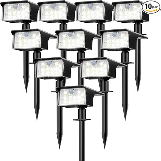 nipify Solar Spot Lights Outdoor Motion Sensor, [10 Pack/62 LED] 3 Modes Solar Spotlights Outdoor Waterproof IP65, 2-in-1 Solar Landscape Lighting Yard Lights for Garden Patio Walkway, Cool White Nipify