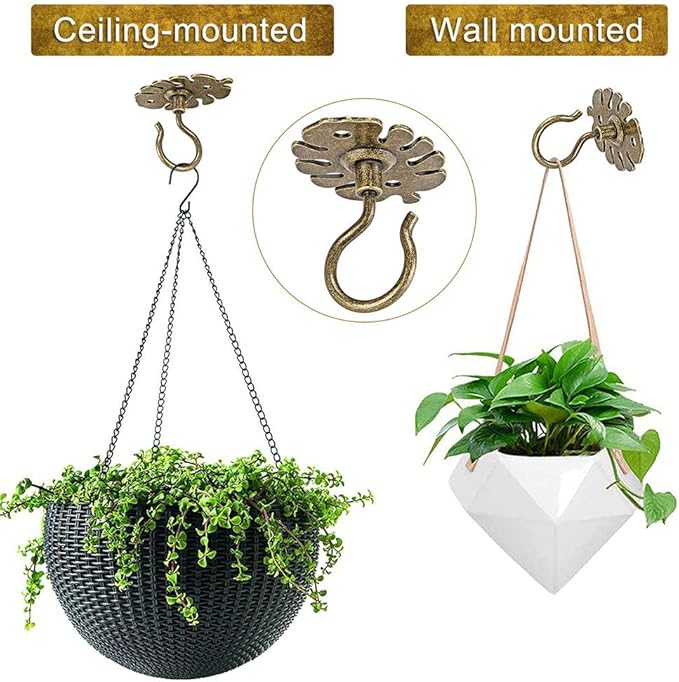 Dolibest Wall Mount Ceiling Hooks,Plant Hooks for Ceiling Metal Plant Bracket Iron Wall Mount Lanterns Hangers Hooks for Hanging Plants Lights, Outdoor Wire, Fairy Lights, Wind Chimes, Bronze(4PCS) Dolibest