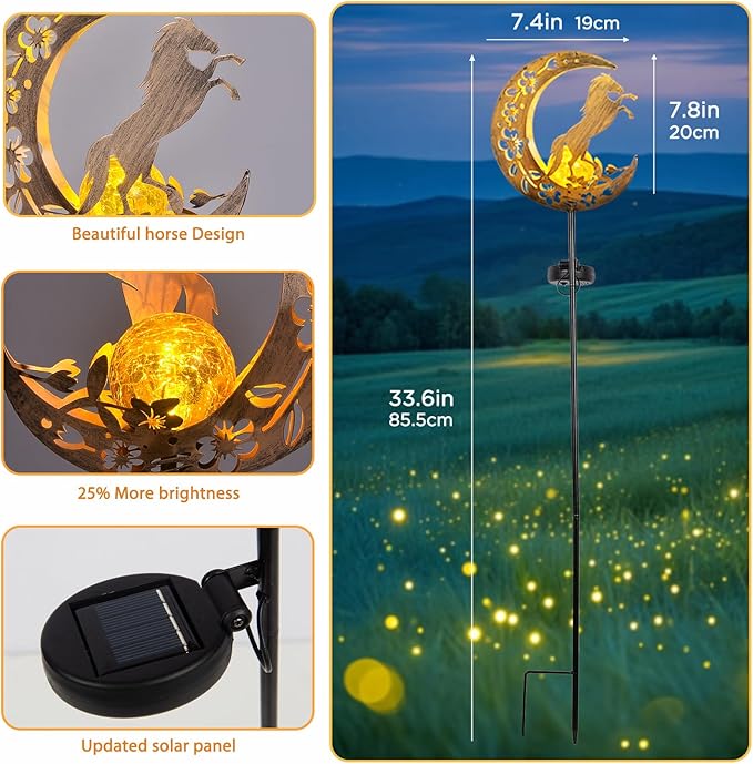 JOBOSI Solar Moon Horse Decorative Light Gift, Portable Decorative Ground Stake Light, Gifts for Women Grandmothers, Garden Lawn Decor Christmas & New Year Gift JOBOSI