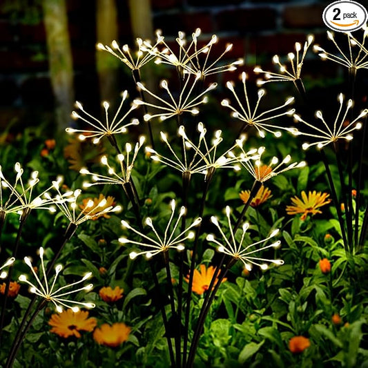 Solar Garden Lights 2 Pack Twinkling Solar Firework Lights with 2 Modes 120LED, Solar-Powered Light for Outside Yard Pathway Garden Decor Outdoor Waterproof, Gardening Gifts for Women Mothers Day,Warm Kwaiffeo