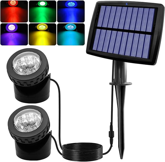 AVEKI Solar Pond Spotlights, 12 LED Solar Underwater Lights with Dual Head Waterproof Submarine Landscape Spotlight Security Lighting for Outdoor Patio Ganden Fountain Pond… (RGB, Dual Head) AVEKI