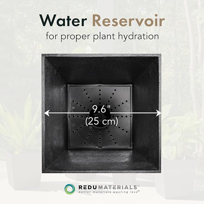 Tierra Verde 2-Pack Indoor & Outdoor Self-Watering Square Planters, Medium, Sonata, Black - Planter Containers for Plants and Flowers - Gardening and Landscaping Accessories TierraVerde