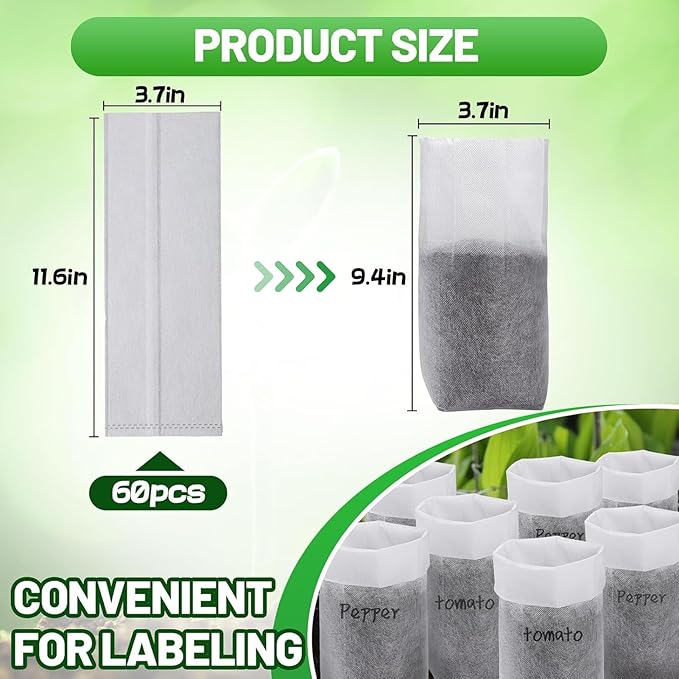 Cosweet 11.6''H Deep Nursery Grow Bags, Non-Woven Fabric Planting Pots for Indoor and Outdoor Garden Growing Seedlings Vegetables Flowers Fruits (60 PCS) Cosweet