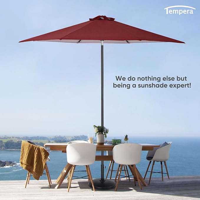 Tempera Patio Market Outdoor Table Umbrella with Auto Tilt and Crank, Large Sun Umbrella with Sturdy Pole & Fade Resistant Canopy, Easy to Set TemperaPatioLife