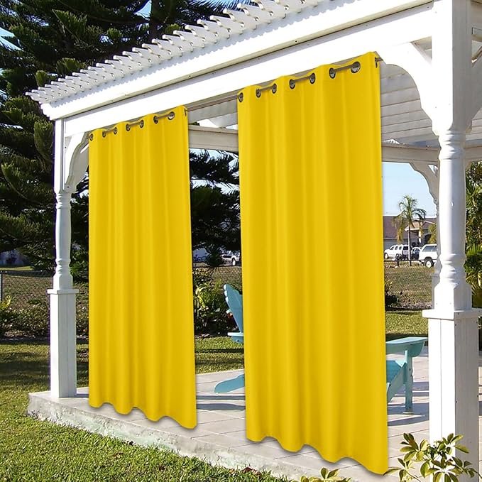 BONZER Outdoor Waterproof Curtains for Patio Privacy Grommet Light Filtering Outside Curtains for Gazebo, Porch, Pergola, Pavilion, 1 Panel, 54W x 108L inch, Yellow Bonzer
