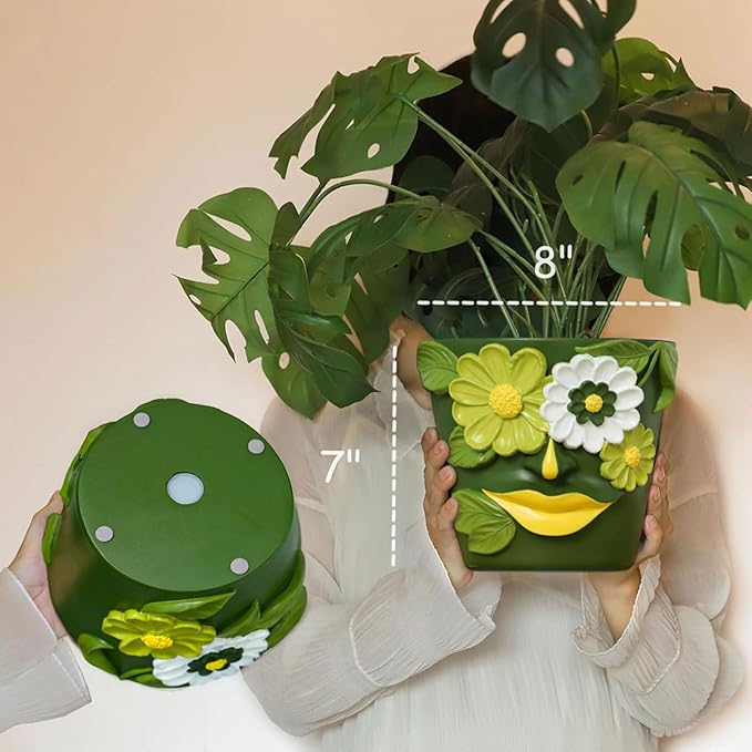 GUGUGO 8 Inch Large Flower Face Planters, Abstract Unique Head Plant Pot with Drainage, Rainbow Colorful Cute Flower Plant Pots for Indoor Plants, Funny Gardening Pot Gift Home Décor, Blue&Pink GUGUGOHOMEDECOR