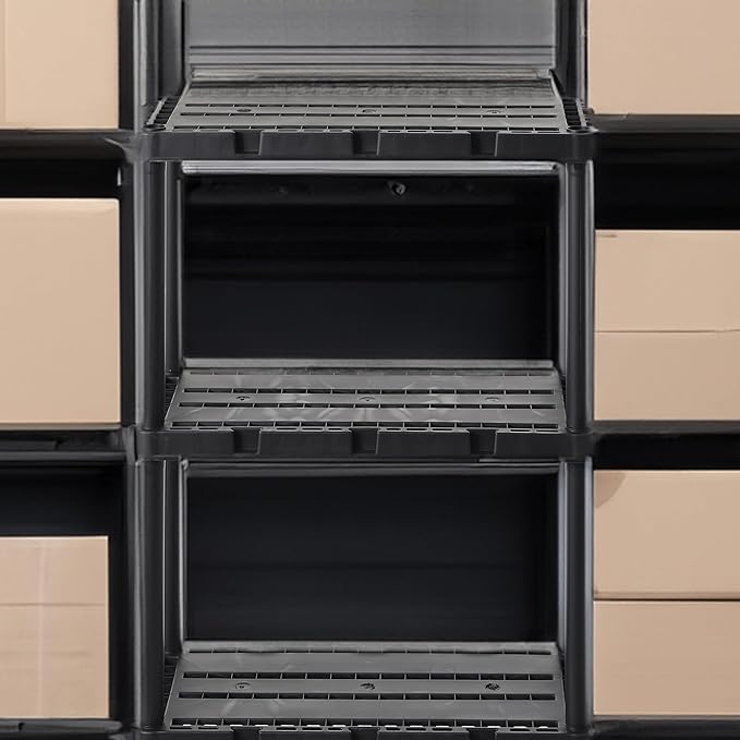 Gracious Living Light Duty Storage Shelves, Knect-A-Shelf 4-Shelf Ventilated Shelving Rack Organizer for Home, Garage, Basement & Laundry, Black GraciousLiving