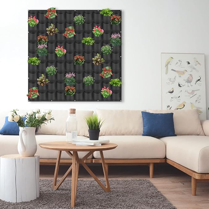 90 Pockets Hanging Planter Bags, Hanging Vertical Wall Mounted Plant Planting Grow Bags, Herb Garden Planter Outdoor Indoor Growing Bag, Gardening Vertical Greening Flower Container(1.1m×1.1m, Black) Pehciroe