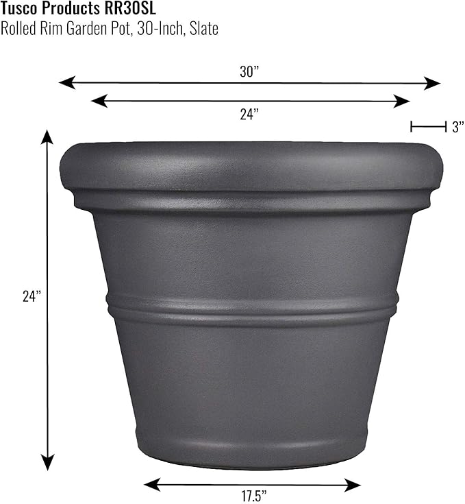 Tusco Products Rolled Rim Garden Planter, 30-inch, Slate TuscoProducts
