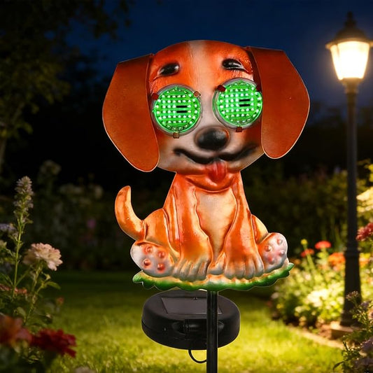 Dog Solar Garden Stakes with Cute Moving Eyeball Lights for Outdoor Yard Patio Decor, 39.3" Dog Solar Lights Outdoor Metal Garden Decor for Outside YHSOLAR