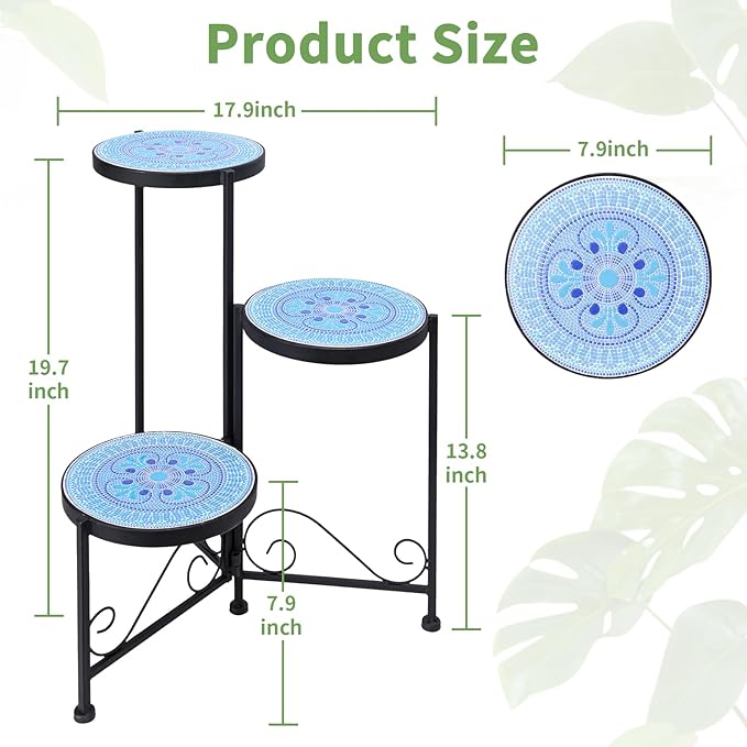 Plant Stand Indoor 3 Tie Mosaic Metal Corner Shelf Outdoor Plant Pot Holder Folding Storage Corner Table Plant Shelves for Living Room Chonsun
