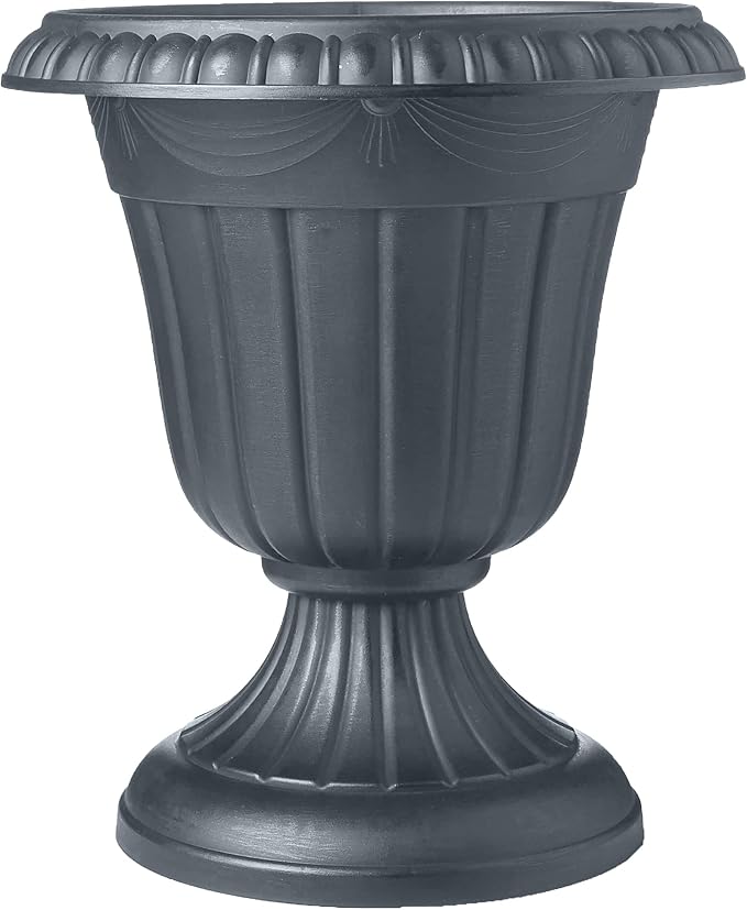 Arcadia Garden Products PL20GY Classic Traditional Plastic Urn Planter Indoor/Outdoor, 10" x 12", Gray Rootora