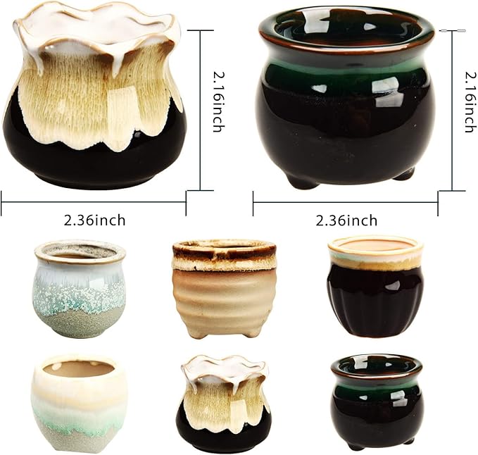 Brajttt 2.1 Inch Succulent Pot with Drainage,Planting/Flower Pots,Small Planter for Mini Plant Ceramic Flowing Glaze Base Serial Set with Holes Brajttt