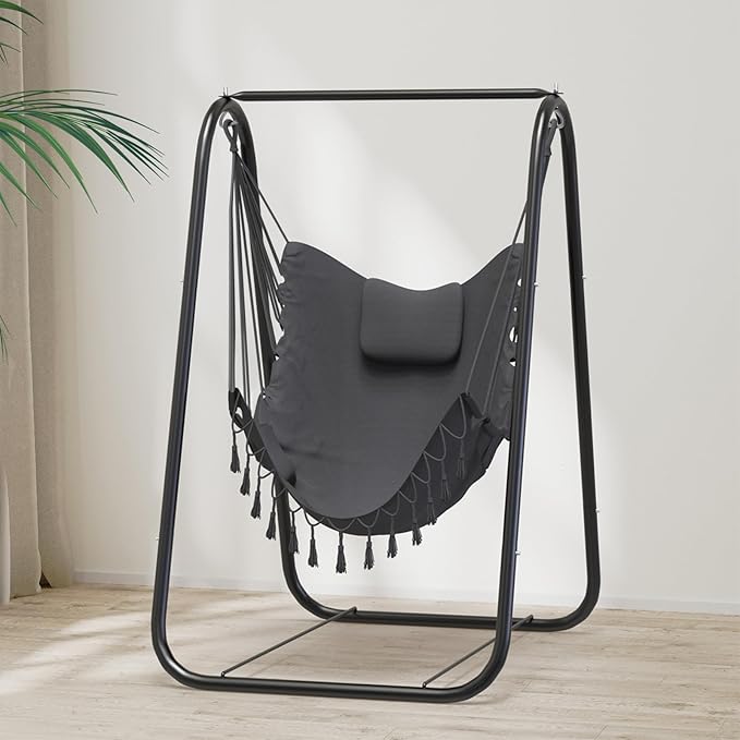 G TALECO GEAR Hammock Chair with Stand,Heavy-Duty and Rustproof Hanging Chair with Stand,Hammock Swing Chair Stand,for Indoor Outdoor Patio Yard Garden Porch (Grey) TalecoGear
