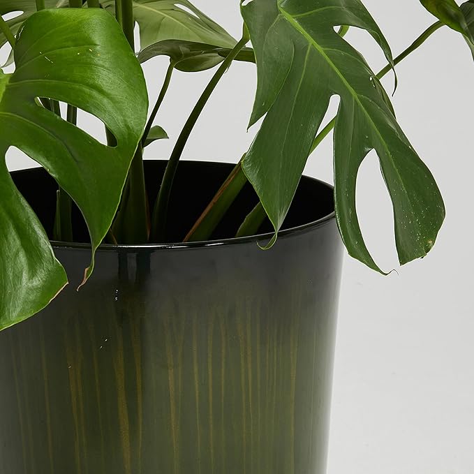 Worth Garden 23.5" H. Large Plastic Planters - Set of 2 Gradient Green Glossy Smooth Finish - Tall Plant Pots for Indoor & Outdoor Use - Decorative Lightweight Flower Pots for Front Porch, Patio, Deck WORTH