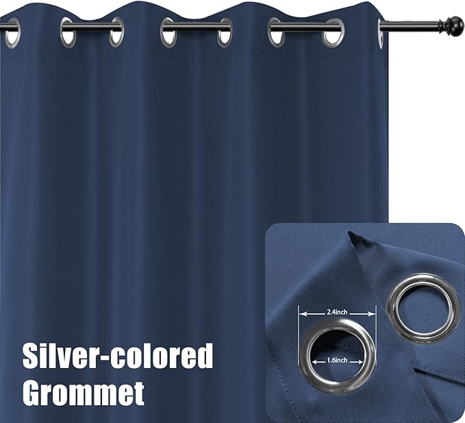 BONZER Waterproof Indoor/Outdoor Curtains for Patio Thick Privacy Wide Grommet Curtains for Bedroom, Living Room, Porch, Pergola, Cabana, 1 Panel, 110W x 120L inch, Navy Bonzer