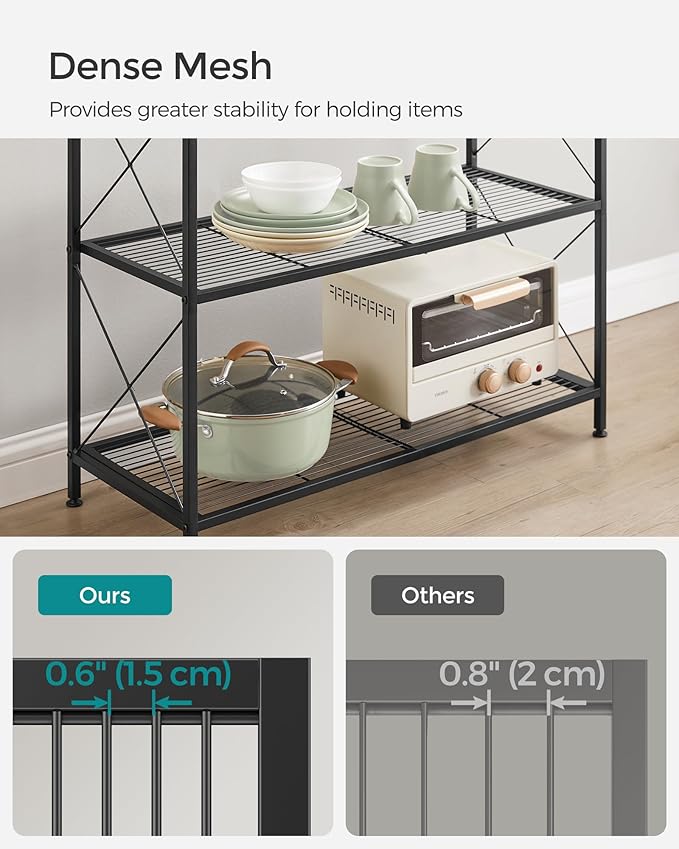 SONGMICS 4-Tier Metal Storage Rack, Shelving Unit with X Side Frames, Dense Mesh, 12.6 x 31.5 x 44.3 Inches, for Entryway, Kitchen, Living Room, Bathroom, Industrial Style, Ink Black UBSC184B01 SONGMICSbySONGMICSHOME