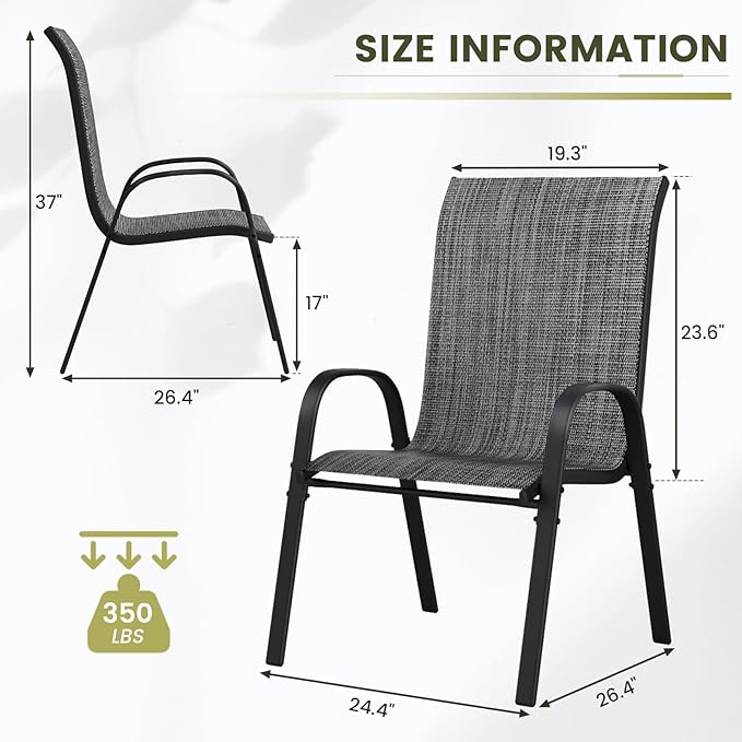 UDPATIO Patio Chairs Set of 2, Stackable Outdoor Dining Chairs with High Back, Breathable Textilene Fabric Outdoor Chair All Weather, 350LBS Capacity for Garden, Backyard (Dark Grey) UDPATIO