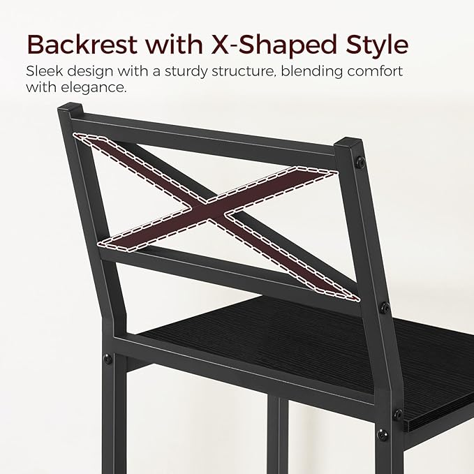 Bar Stools, Set of 2 Bar Chairs with Backrest and Footrest, 26" Tall Counter Bar Stools, Kitchen Breakfast Bar Chairs, Easy Assembly, for Dining Room, Black BAHB0901N1 MAHANCRIS