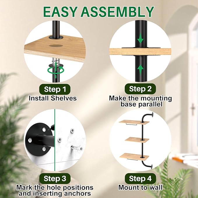 DELLAN Window Plant Shelves, Rotating Plant Shelf for Window, Wall Mounted Indoor Hanging Plants Shelf (3 Tier) DELLAN