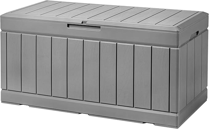 Devoko 85 Gallon Deck Box Lockable Resin Outdoor Storage Box waterproof Outdoor Container for Patio Furniture Cushions, Pillow (Grey) DEVOKO