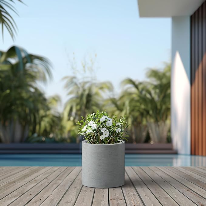 Kante 12.6" Dia Round Concrete Planter, Modern Style Large Cylindrical Plant Pot with Drainage Hole and Rubber Plug for Indoor Outdoor Patio, Natural Concrete Kante