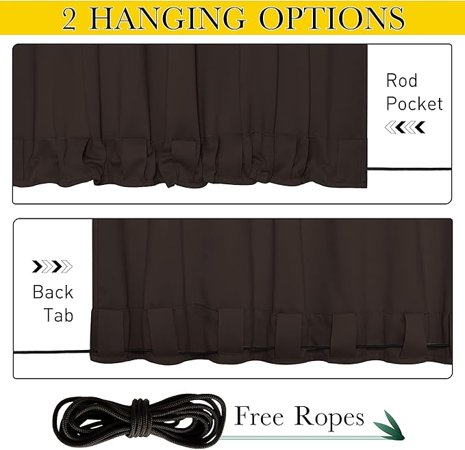 NICETOWN 2 Panels Weighted Outdoor Curtains for Patio Waterproof, Thermal Insulated Grommet & Back Tab on Top & Bottom Windproof Sun Blocking Draperies for Gazebo with Rope, Toffee Brown, W66 x L84 NICETOWN