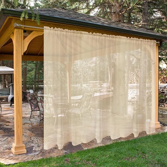 SpaceDresser Waterproof Outdoor Sheer Curtains for Patio - 2 Panels Rod Pocket Indoor Voile Sheer Curtain for Living Room,100W x 108L inch, Beige SpaceDresser