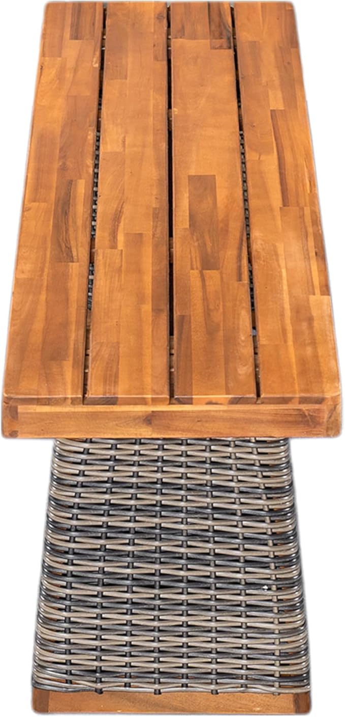 Christopher Knight Home Pasco Acacia Wood Outdoor Dining Table Set for 6, Wicker Patio Dining Set with Acacia Wood Table and Bench, Patio Table and Chair Set with Cushion+Rope Backrest,Black+Teak+Grey ChristopherKnightHome