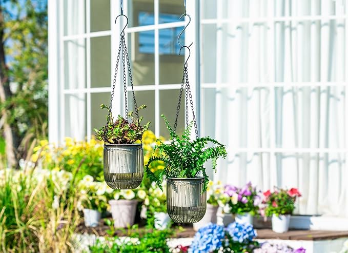Josteve 4.5 Inch 2 Pcs Self Watering Hanging Planter Indoor Plant Pots Drainage Holes, Outdoor Small Hanging Planters Flower Pot Basket, Visible Water Level, Plant Hanger Home Decor, Gardening Josteve