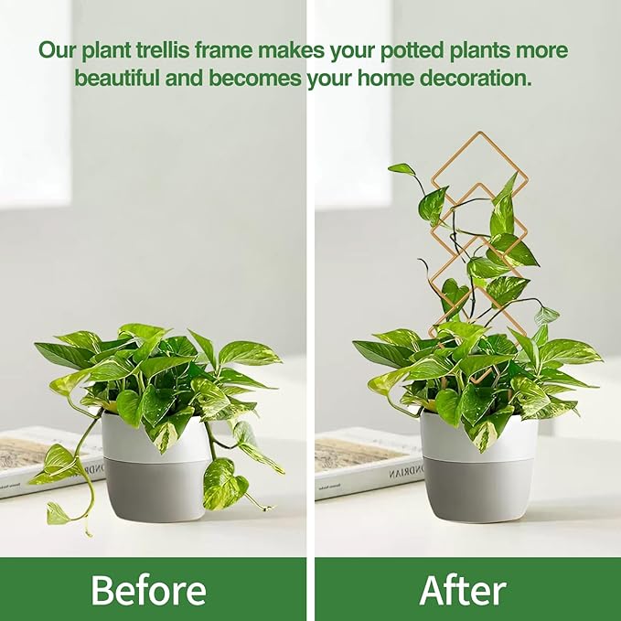 Indoor Plant Trellis for Potted Plants, 16inch Gold Small Trellis for Climbing Plants Outdoor Garden Metal Trellis with Different Patterns for Vine Ivy Flower Plant Support 4 Pack WellSign